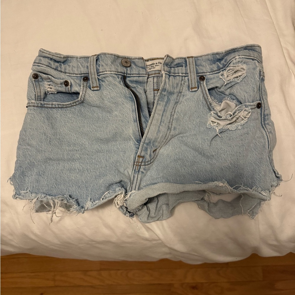 Abercrombie & Fitch Light Blue Distressed Denim Shorts